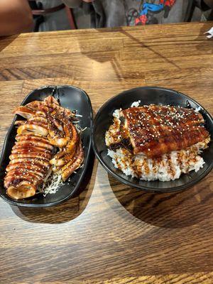 Whole squid and unagi bowl