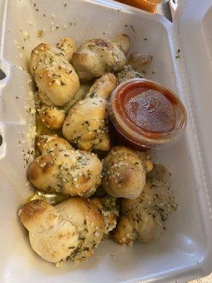 Garlic knots with marinara.