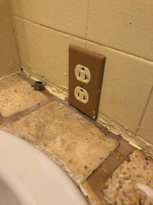 Looks dangerous. Pretty sure this outlet next to the sink should be a GFCI.