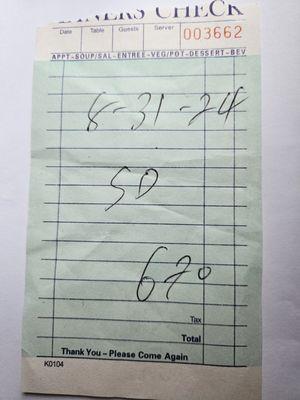 Handwritten sales receipt, August 31, 2024