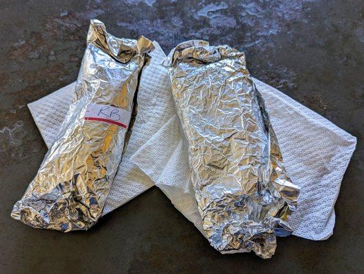 Roast beef and supreme burritos - solid size and heft