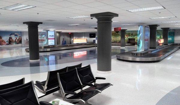 The baggage claim area at HRL has two belts.