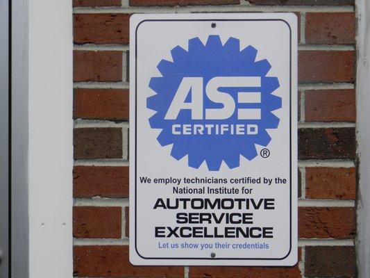 All of our technicians are  proud to be ASE certified