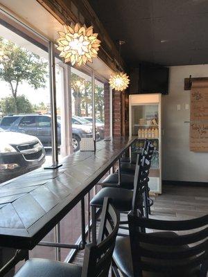 Window counter seating and drinks cooler