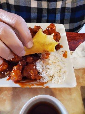 General Tsao's and the last bite of crab Rangoon. Delish.