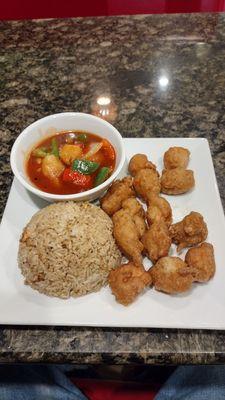 My sweet and sour chicken I had the sauce on the side but is also amazing.