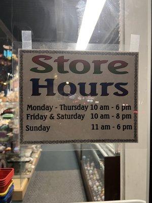 Clearly listed hours on the door