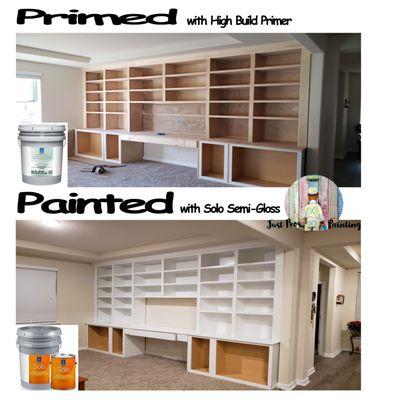 We went with a water-based primer and a water-based finish product to get this beautiful finish that lightens up the room!!