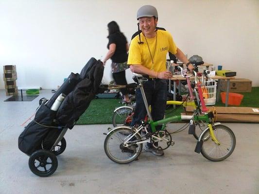 bfold owner Lam with Brompton and Burley Travoy