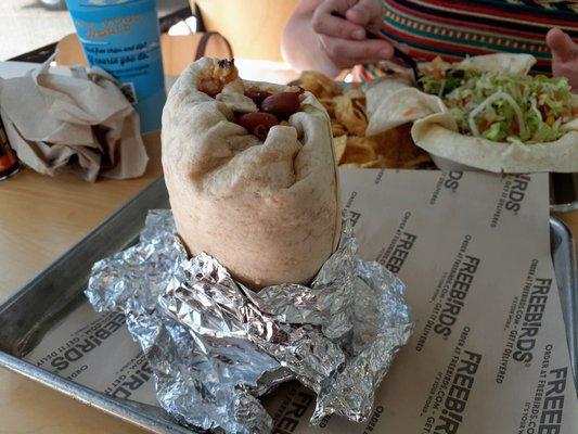 The glorious Freebird burrito unwrapped and ready to devour.