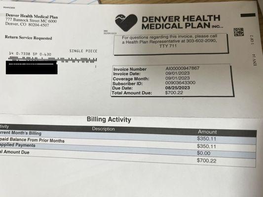 This is standard Connect for Health Colorado bullshit: bill for cancelled plan. First it was $633 and then it was $700.22. Who knows.