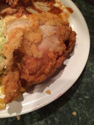 The fried chicken with the skin pulled back. The picture does not do it justice.