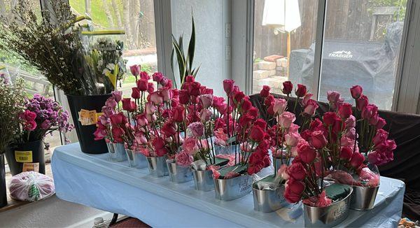 Floral centerpieces for memorial.