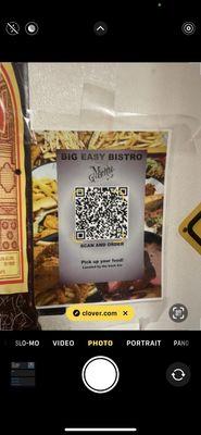 Big Easy Bistro's Menu scan..