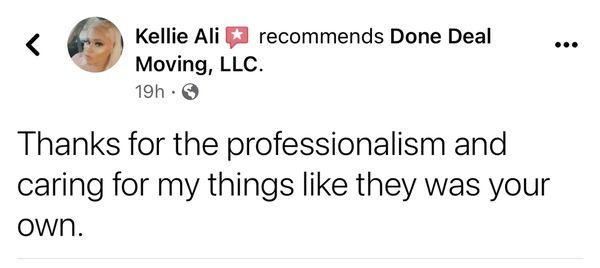 Customer review from Facebook