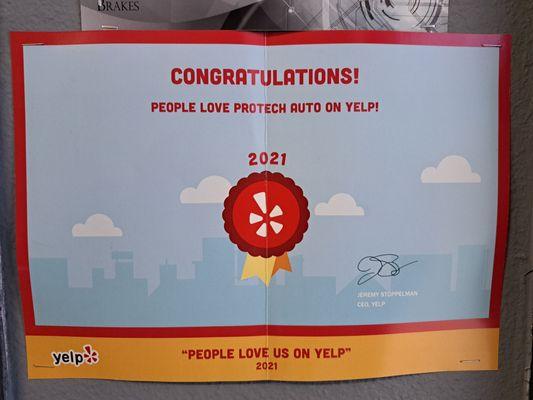 2021 Yelp award