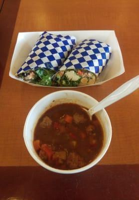 Mexican Meatball soup and a chicken ranch wrap with extra garbanzo beans and cucumber. Yum!