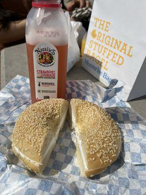 Sesame bagel with cream cheese