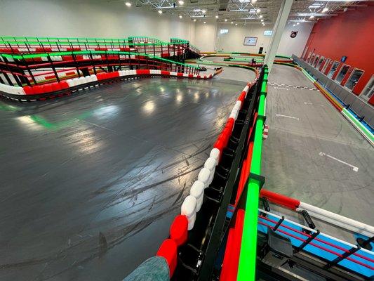 Our center features TWO indoor go karts tracks with elevation that can be combined into one SUPER TRACK!