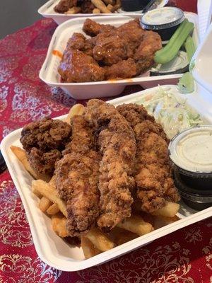 Chicken strip basket w fries and slaw