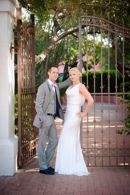 Bride wearing bespoke wedding gown by Lana Gerimovich