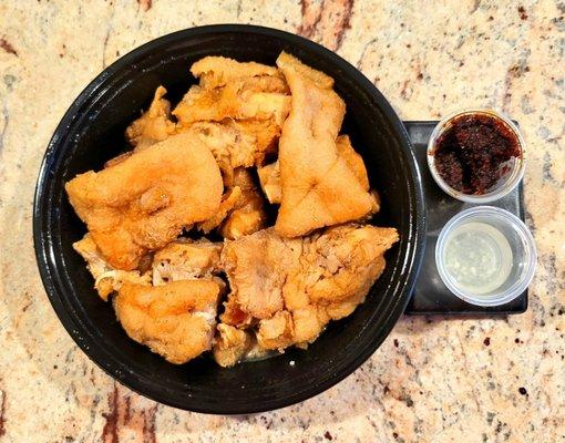 Marinated Fried Pig Feet with hot red chile oil and seasoned rice vinegar.