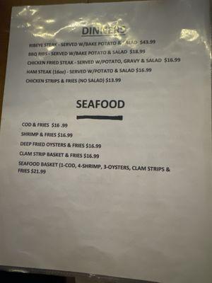 Dinner menu