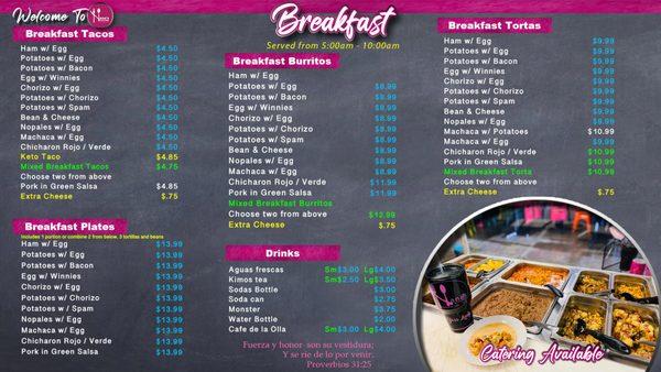 Breakfast Menu 
5:00 am to 10:00 am