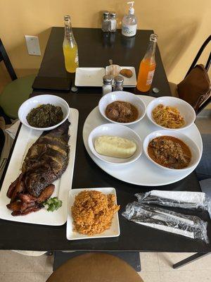 Tilapia,EGusi, Jollof Rice, Cassava Fufu , Plantain and more