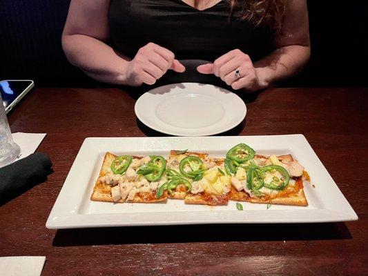 The flatbread on the night we went was the "Hawaiian" which is bbq sauce, chicken, pineapple, and fresh jalapeños.