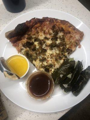 Falafel Pizza and Stuffed Grape Leaves