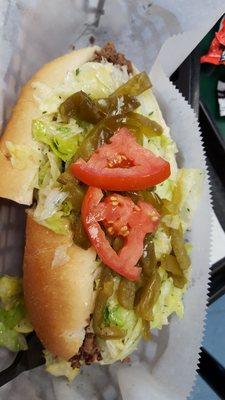 Steak and cheese with seasoned lettuce.  Yum!