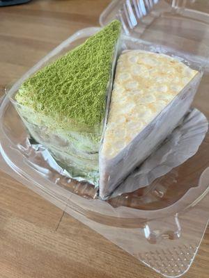 matcha and taro crepe cake