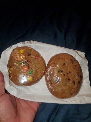 Chocolate chip cookie and M&M cookie