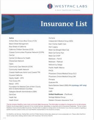 WestPac insurance list