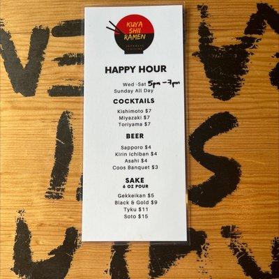 Happy hour menu