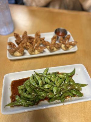 Edamame and crab Rangoon