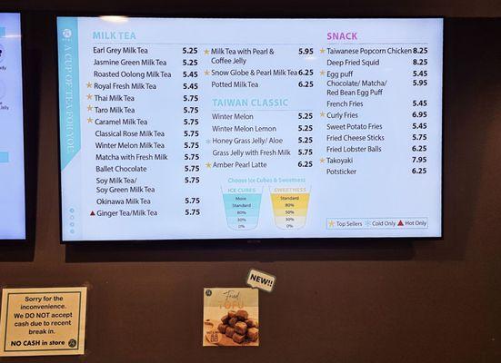 Menu board as of Feb 2024