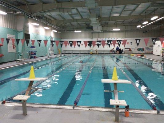 Indoor pool where's the deep end is 6.6 feet deep.