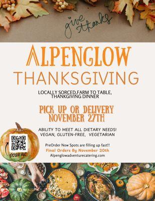 Make your Thanksgiving effortless and unforgettable with AlpenGlow Adventure Catering!