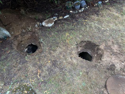 Two beautiful holes and an emptied/inspected septic tank! Can't wait to instal the new risers and lids