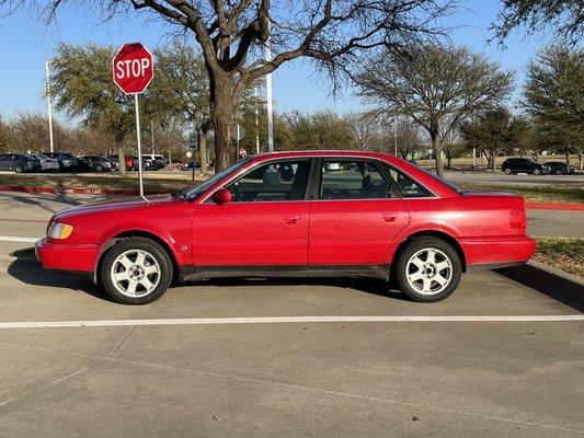 Car after a few miles with new tires. Wheels balanced perfectly.