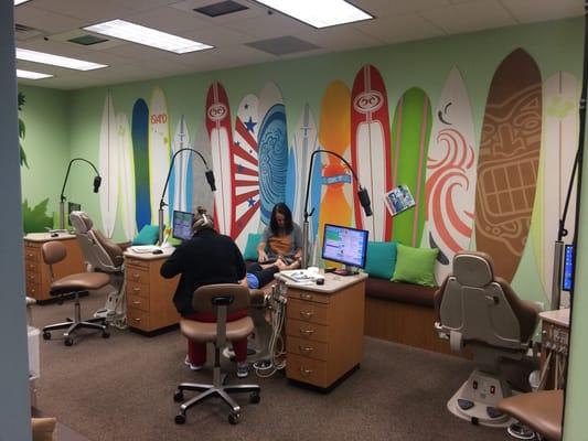 Look a the cute decorations in this fun, surf themed office!