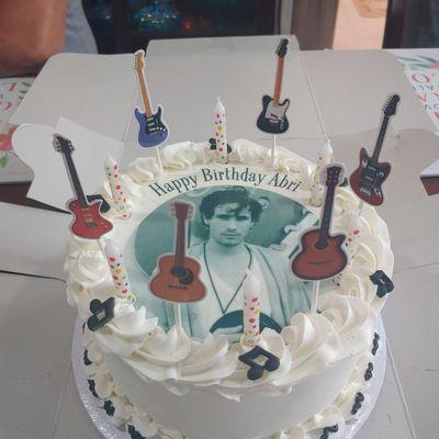 Custom photo cake- guitar decorations purchased on Amazon