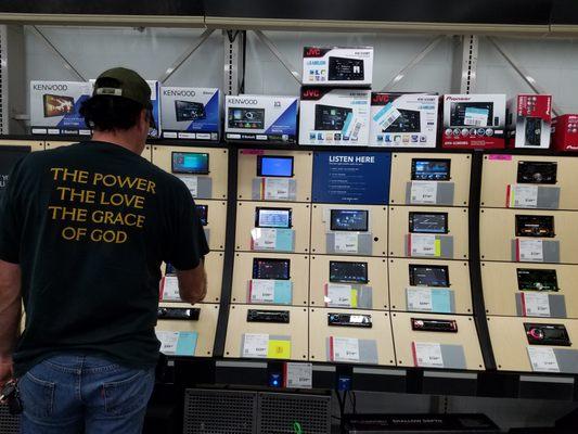 Checking out car stereos