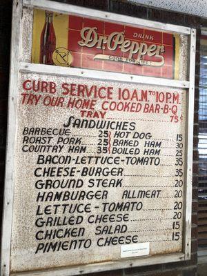 Original curb service menu board from 1947.