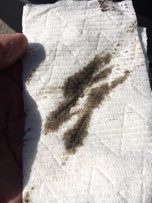 8 miles after Gossett claimed an oil change was performed. Charcoal sludge from the dipstick.