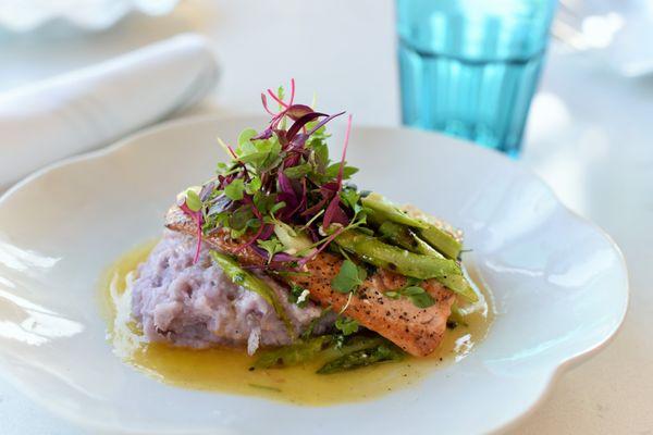 Salmon with purple cauliflower mash