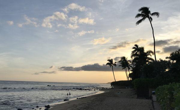 Nearby beach at dusk