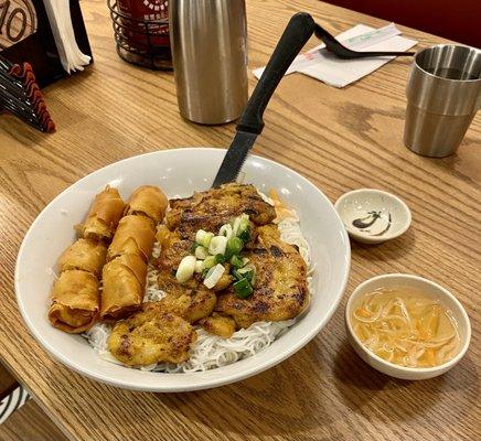 V13. Grilled Chicken and Egg Rolls over Vermicelli